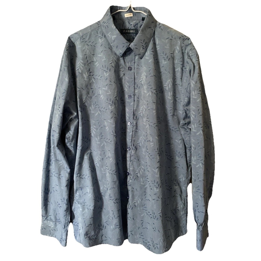 Zagiri Mens Long Sleeve Button Up Collared Shirt Blue With Flip Cuff XL